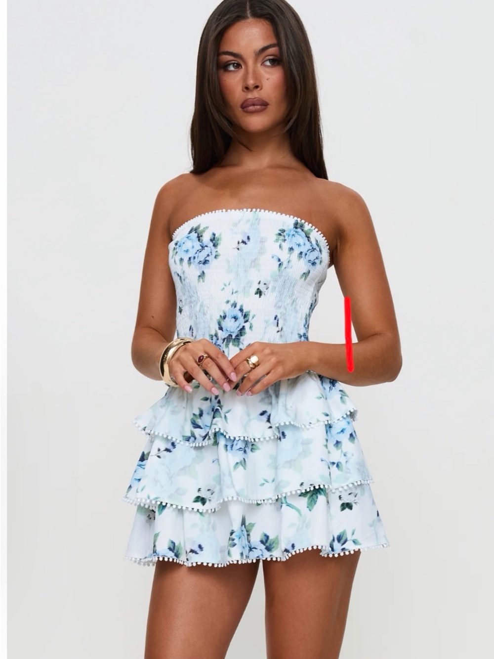 Princess Polly Sunkiss Frill Mini Dress White / Blue SIZE 4
